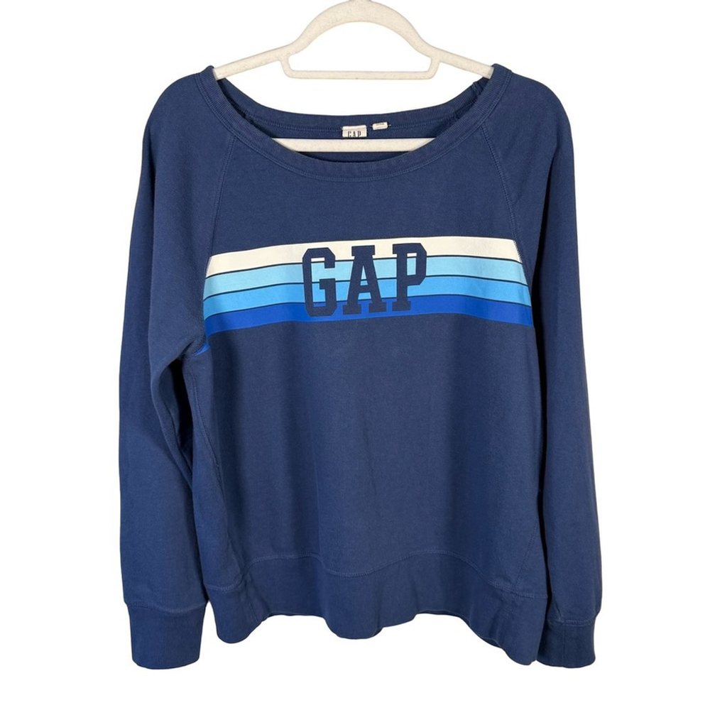 GAP Navy and White Retro Hoodie Sweatshirt Size L Casual Streetwear 90s Unisex